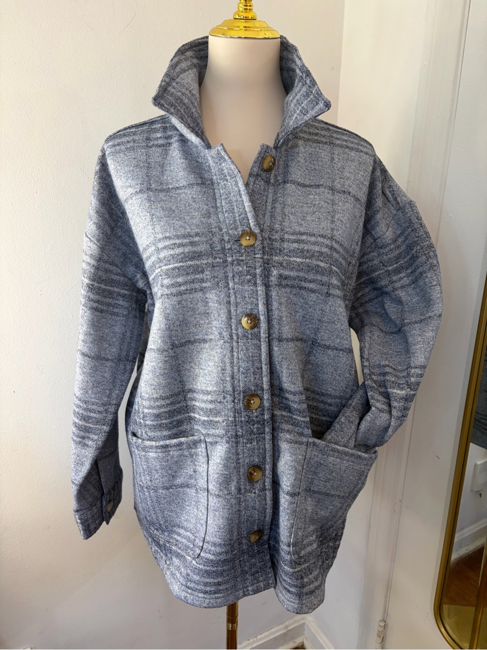 J. Jill Blue Gray Plaid Button-shacket fall Coat